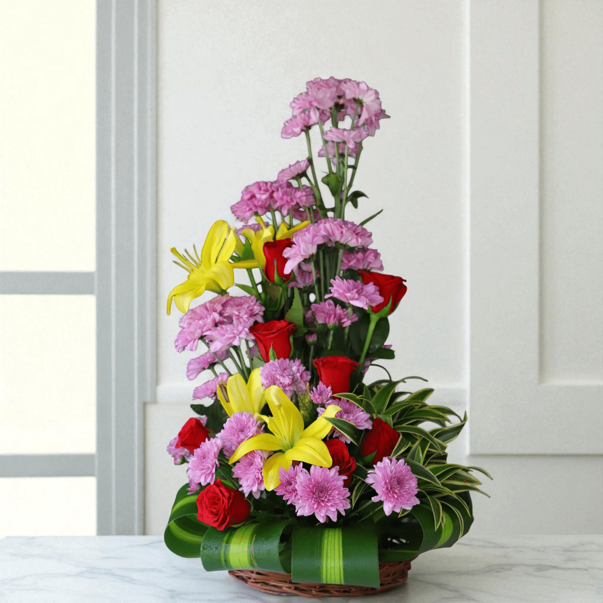 Sunshine Melody – Mixed Flower Basket Arrangement - YHOJA.COM
