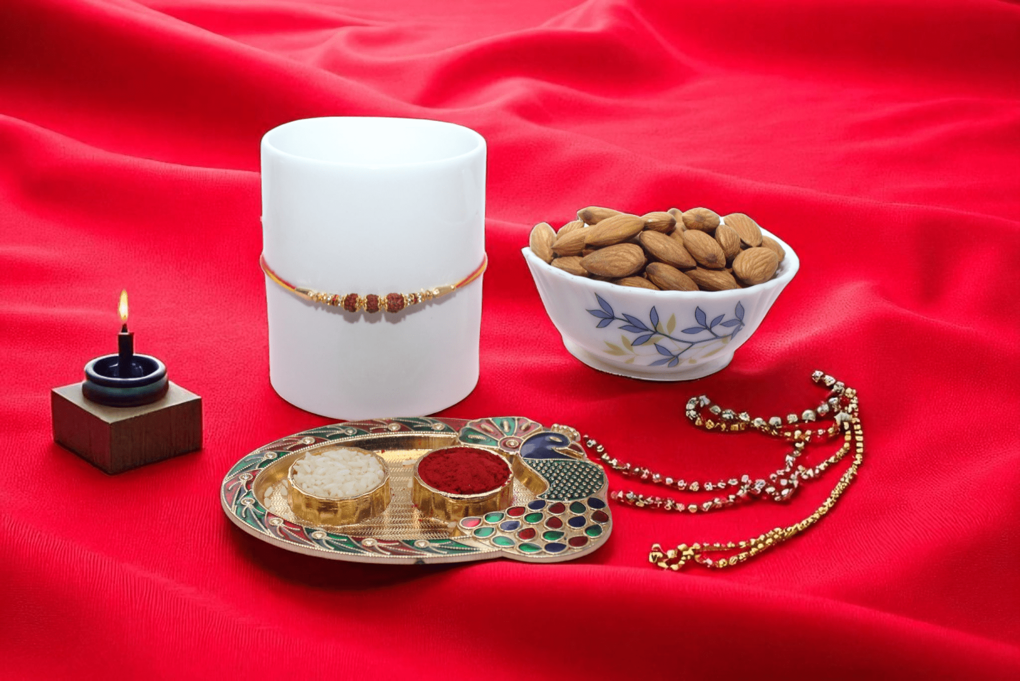 RAkhi With Dry Fruit a powerful Rudraksh Rakhi with Almonds