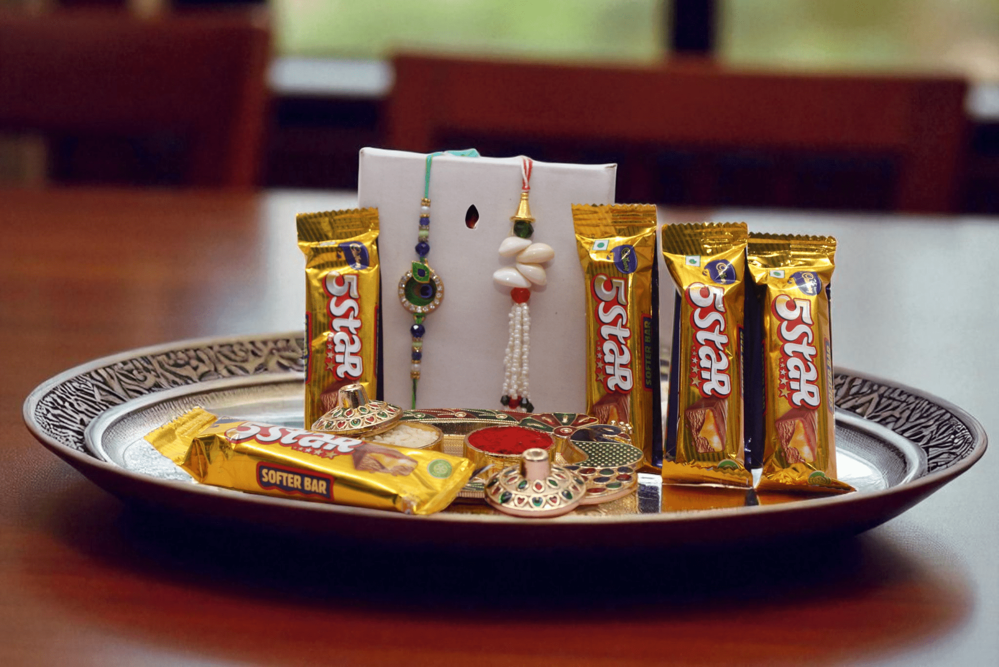Premium Bhaiya Bhabhi Rakhi Combo 5 Cadbury 5 Star chocolate bars, - YHOJA.COM