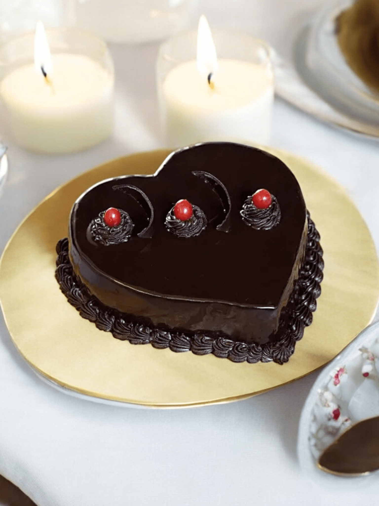 Romantic Heart Chocolate Cake with Rich Chocolate Glaze and Cherry Toppings